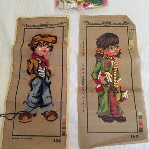 Margot Creation De Paris Needlepoint Canvas w/Floss Tramp Boy & Girl UNFINISHED